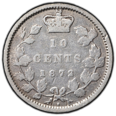 SOLD Canada 1872-H 10 Cents Dime Silver Coin - Scratch