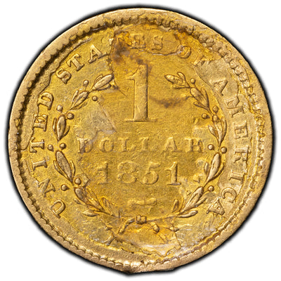 SOLD United States 1851 $1 Type 1 Gold Dollar Coin - Damage