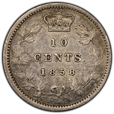 SOLD Canada 1858 10 Cents Dime Silver Coin - First Year of Issue - VF