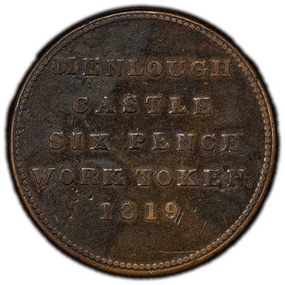SOLD Ireland 1819 Galway Menlough Castle 6 Pence Token Davis #1