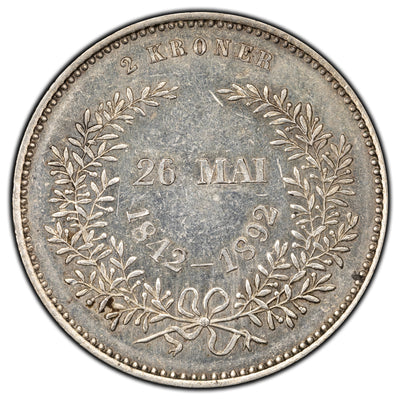 SOLD Denmark 1892 2 Two Kroner Silver Coin