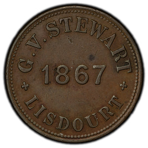 SOLD Ireland 1867 Lisdourt G.V. Stewart 1 One Penny Token