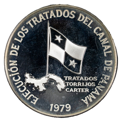 SOLD Panama 1979 5 Balboas Silver Proof Coin - Canal Treaty