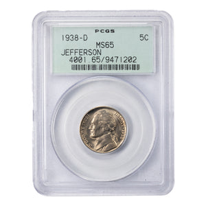 SOLD United States 1938-D 5 Cents Jefferson Nickel Coin - PCGS MS-65 OGH