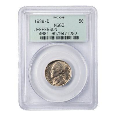 SOLD United States 1938-D 5 Cents Jefferson Nickel Coin - PCGS MS-65 OGH