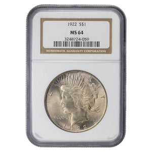 SOLD United States 1922 $1 Peace Dollar Silver Coin - NGC MS-64