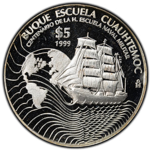 SOLD Mexico 1999 5 Pesos Silver Coin Buque Escuela Cuauhtemoc - Proof