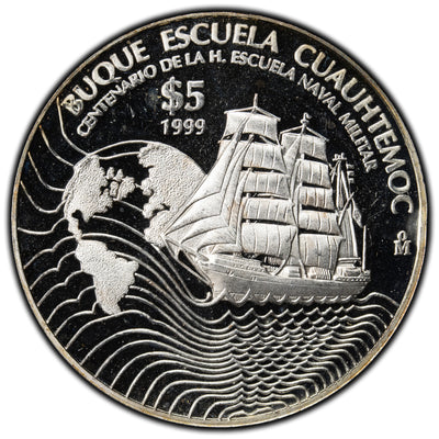SOLD Mexico 1999 5 Pesos Silver Coin Buque Escuela Cuauhtemoc - Proof