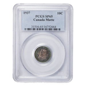 SOLD Canada 1937 10 Ten Cents Silver Coin - PCGS SP-65 Matte Lovely Toning