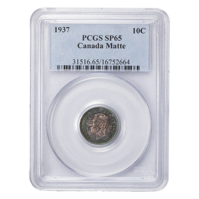 SOLD Canada 1937 10 Ten Cents Silver Coin - PCGS SP-65 Matte Lovely Toning