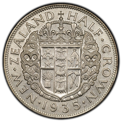 SOLD New Zealand 1935 1/2 Half Crown Silver Coin KM #5