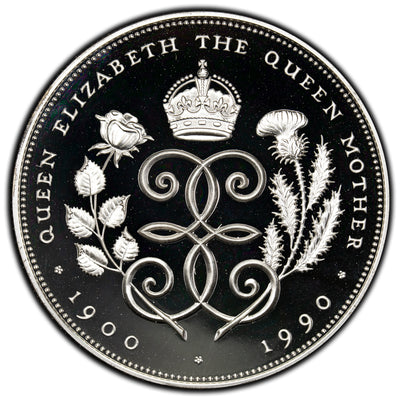 Great Britain 1990 5 Five Pounds Silver Proof Crown Coin - QEII 90th Birthday