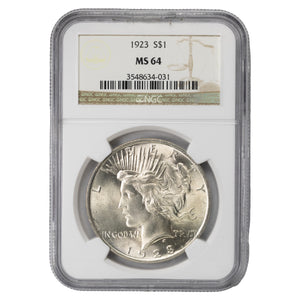 SOLD United States 1923 $1 Peace Dollar Silver Coin - NGC MS-64