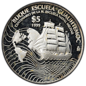 SOLD Mexico 1999 5 Pesos Silver Coin Buque Escuela Cuauhtemoc - Proof