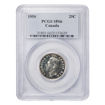 SOLD Canada 1950 25 Cents Quarter Silver Coin - PCGS SP-66