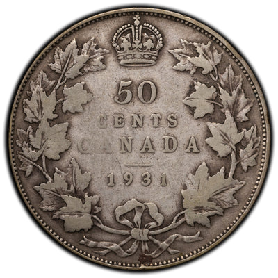 SOLD Canada 1931 50 Cents Half Dollar Silver Coin - VG