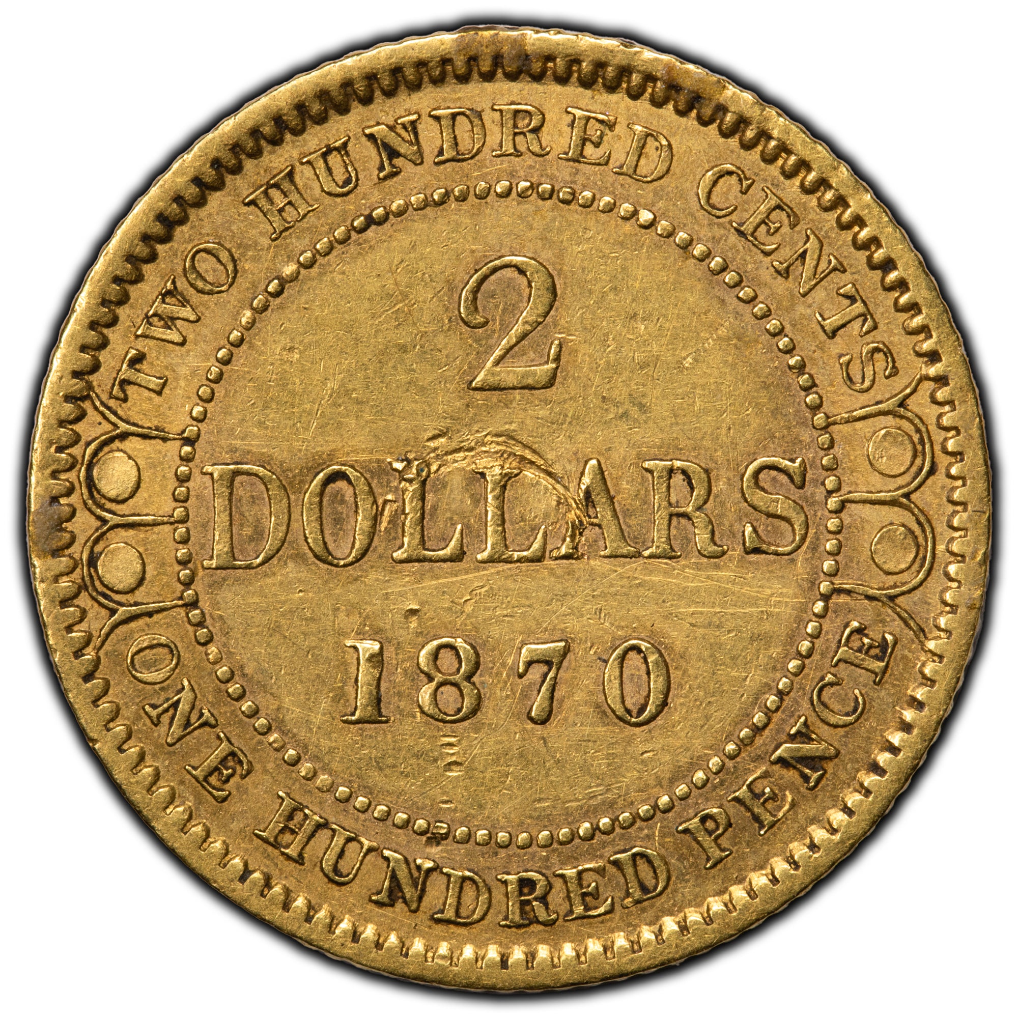 SOLD Newfoundland 1870 2 Dots $2 Two Dollars Gold Coin - Reverse Scrat ...