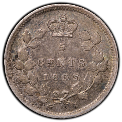 Canada 1897 Narrow 8 5 Cents Silver Coin