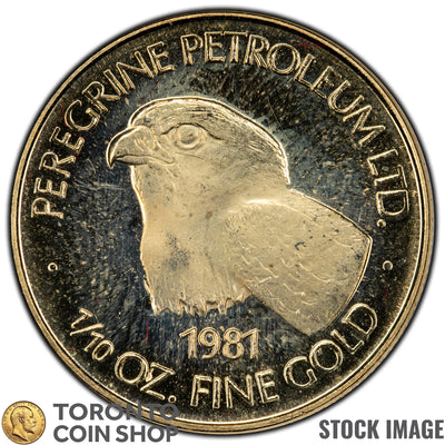 SOLD 1981 Sherritt Mint 1/10oz .999 Gold Round - Peregrine Petroleum Ltd Box + COA
