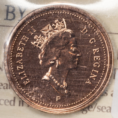 SOLD Canada 2001P 1 Small Cent Coin - ICCS MS-66 Red