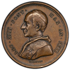 SOLD Italy Papal States Bronze Medallion For 22nd Year of Pope Leo XIII 30mm