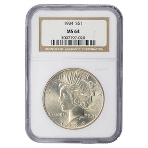 SOLD United States 1934 $1 Peace Dollar Silver Coin - NGC MS-64