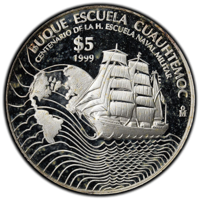 SOLD Mexico 1999 5 Pesos Silver Coin Buque Escuela Cuauhtemoc - Proof
