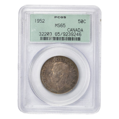 SOLD Canada 1952 50 Cents Half Dollar Silver Coin - PCGS MS-65