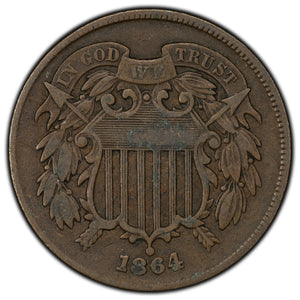 SOLD United States 1864 Large Motto 2 Cents Coin - Residue