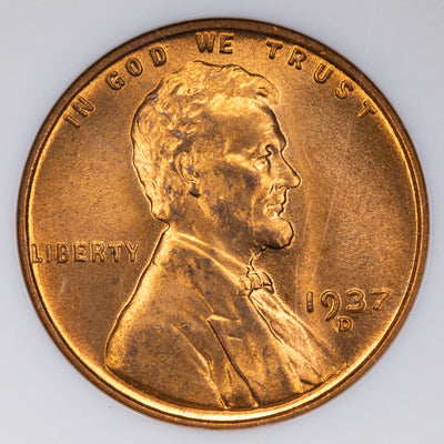 SOLD United States 1937-D 1 Cent Lincoln Wheat Penny Coin - NGC MS-67 RD