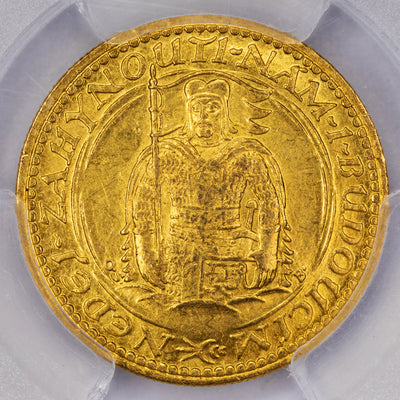 SOLD Czechoslovakia 1925 1 One Ducat Gold Coin - PCGS UNC Detail (bent)