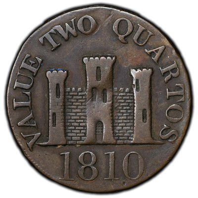 SOLD Gibraltar 1810 2 Quarts Coin KM #Tn4.1