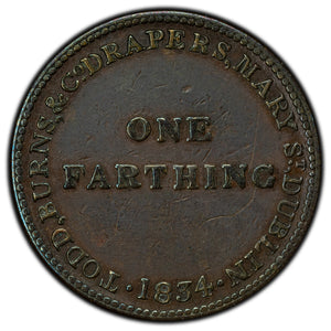 SOLD Ireland 1834 Dublin Farthing Merchant Token Batty #1526 - Cleaned
