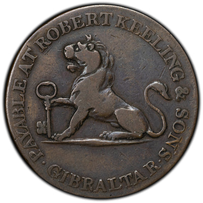 SOLD Gibraltar 1810 2 Quarts Coin KM #Tn4.1