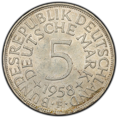 SOLD Germany 1958-F Key Date 5 Mark Silver Coin