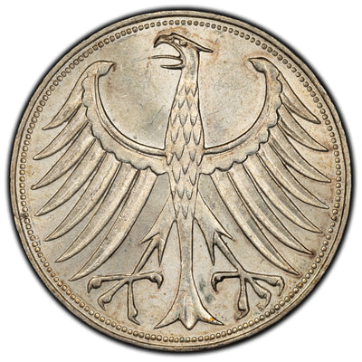 SOLD Germany 1958-F Key Date 5 Mark Silver Coin