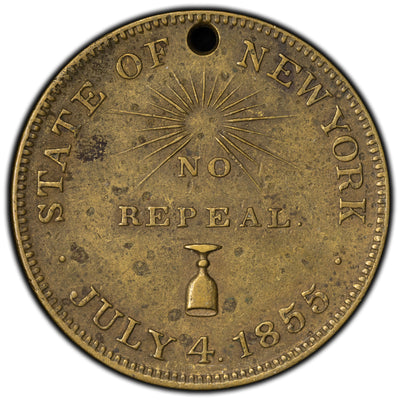 United States 1855 State of New York Prohibition Token "No Repeal"