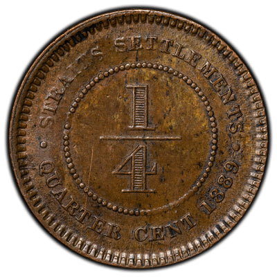 SOLD Straits Settlements 1889 1/4 Cent Coin KM #14