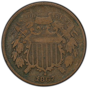 SOLD United States 1867 2 Cents Coin - Corrosion