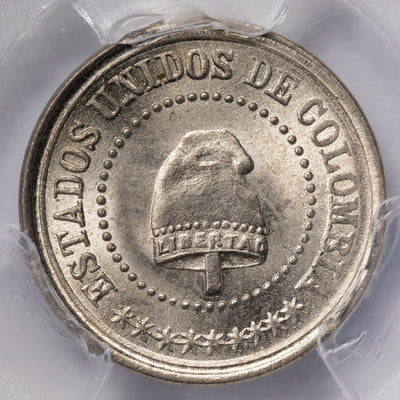 SOLD Colombia 1881 2 1/2 Centavos Coin Restrepo-250.1 - PCGS MS-66