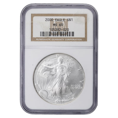 SOLD United States 2000 $1 1oz .999 Fine Silver Eagle Coin - NGC MS-69