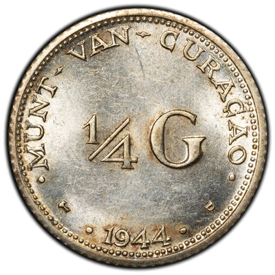 Curacao 1944 1/4 Gulden Silver Coin KM #44