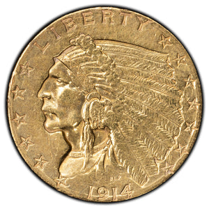 SOLD United States 1914 $2 1/2 Indian Head Quarter Eagle Gold Coin - Cleaned