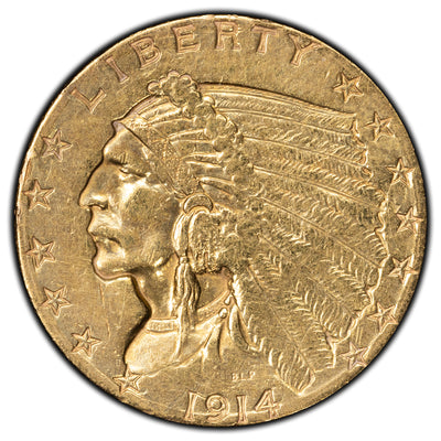 SOLD United States 1914 $2 1/2 Indian Head Quarter Eagle Gold Coin - Cleaned