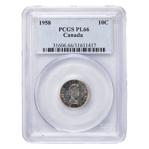 SOLD Canada 1958 10 Ten Cents Silver Coin - PCGS PL-66