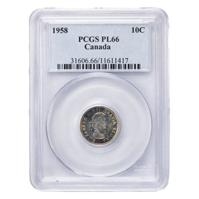 SOLD Canada 1958 10 Ten Cents Silver Coin - PCGS PL-66