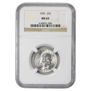 SOLD United States 1955 25 Cents Washington Quarter Silver Coin - NGC MS-65