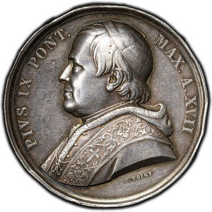 SOLD Italy Vatican Pope Pius IX Silver Medal 44mm