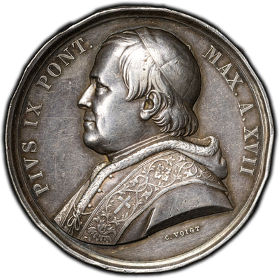SOLD Italy Vatican Pope Pius IX Silver Medal 44mm