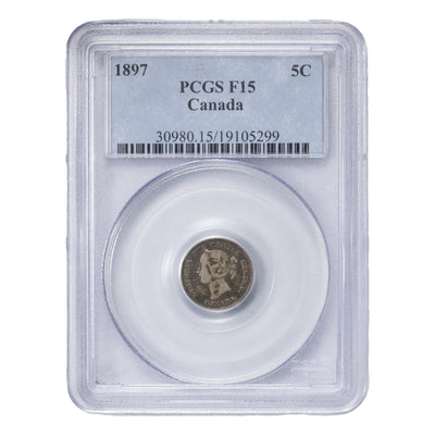 SOLD Canada 1897 5 Cents Silver Coin - PCGS F-15